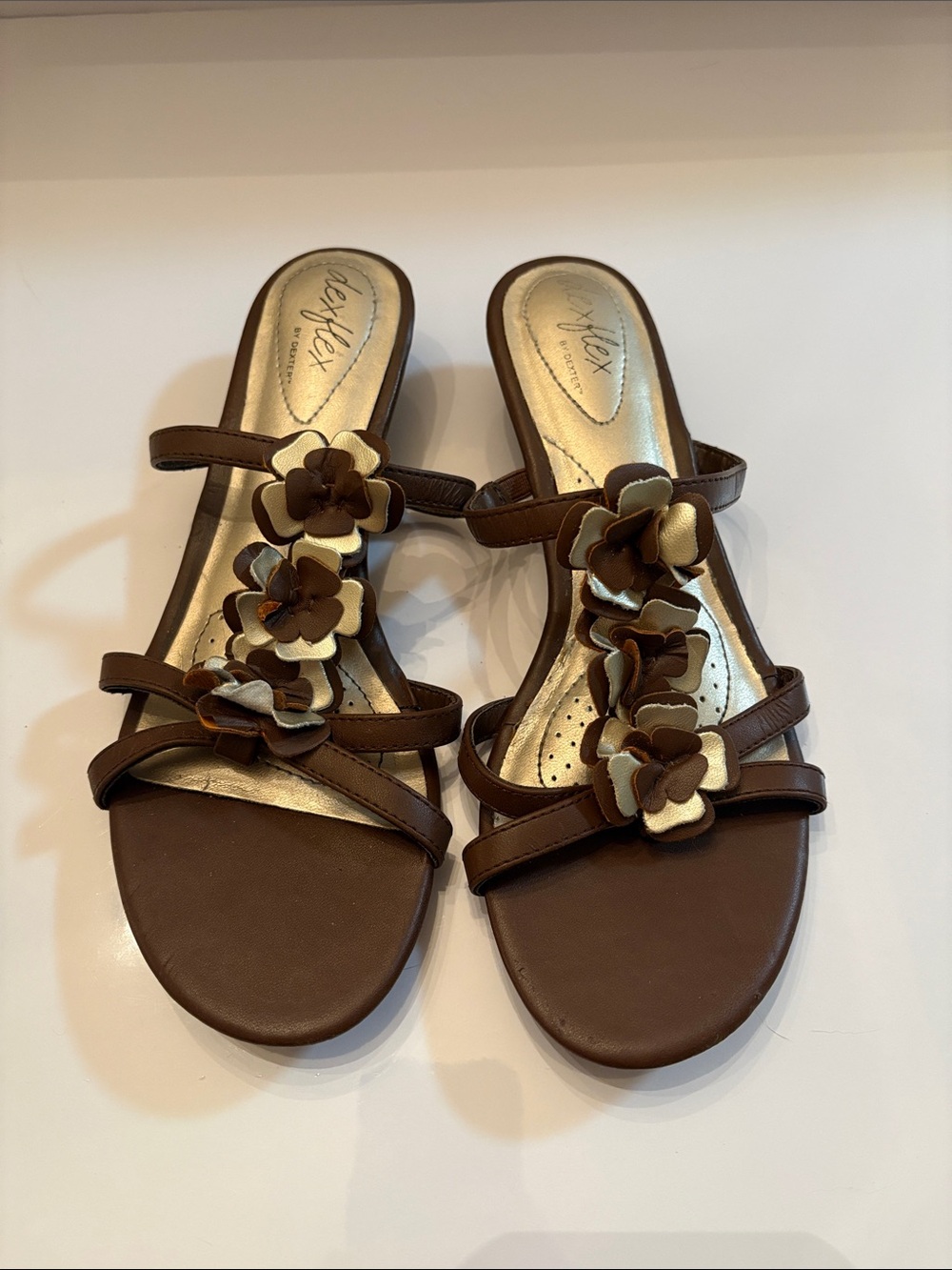 dexflex comfort Brown Floral Triple-Strap Slide Sandals